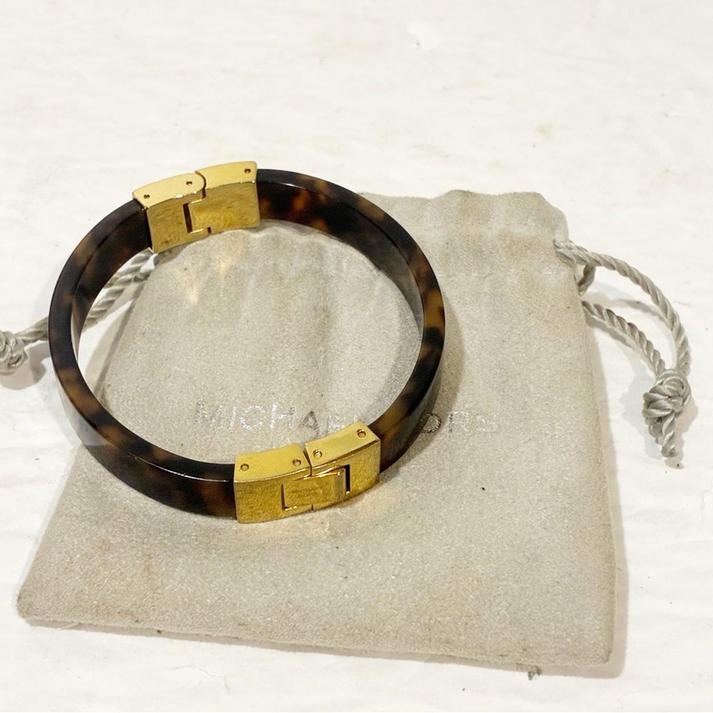 Michael Kors Simulated‎ Tortoise Gold Tone Hinged Bangle Bracelet